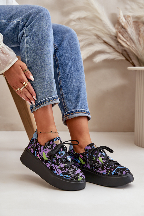 Шкіряне спортивне взуття на платформі фіолетове Maciejka 06191-05