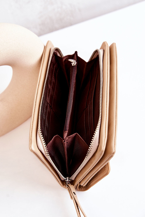 Великий шкіряний гаманець на блискавці бежевого кольору Loreaine