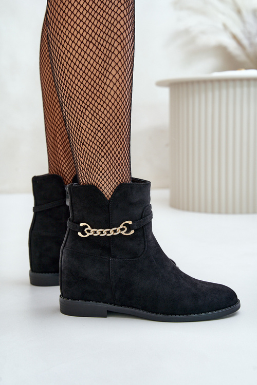 Жіночі ботильйони на прихованій танкетці з еко замші Black Ofcorna