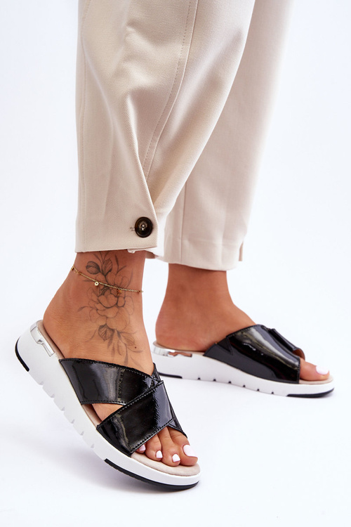 Лаковані сабо на низьких підборах S.Barski AL22469 Чорні