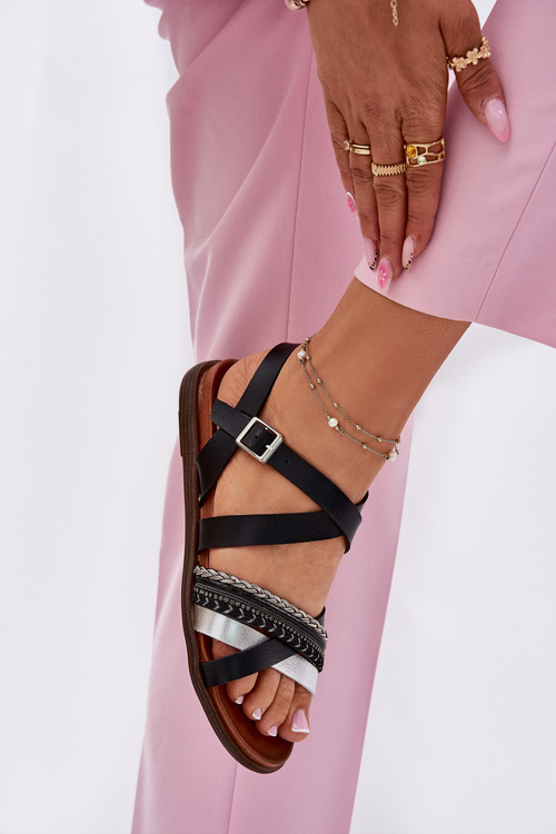 Жіночі Плоскі Сандалі З Ремінцями Чорні Sergio Leone SK087H