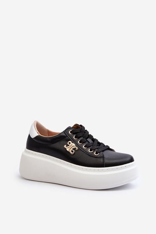 Чорні жіночі шкіряні кросівки на платформі Pernalia