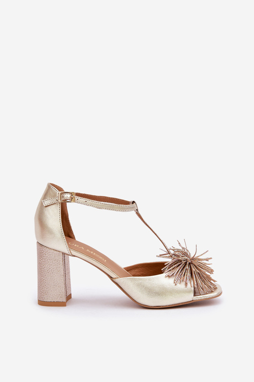 Шкіряні босоніжки з декором на каблуці Laura Messi 2758 Gold