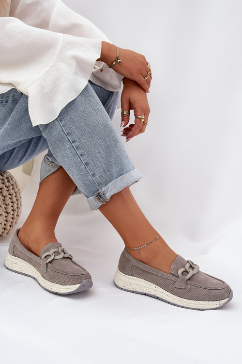 Замшеві мокасини на платформі з ланцюгом D&A TW552 сірі