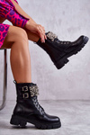 Жіночі чоботи з орнаментом на зав'язках чорні леонес