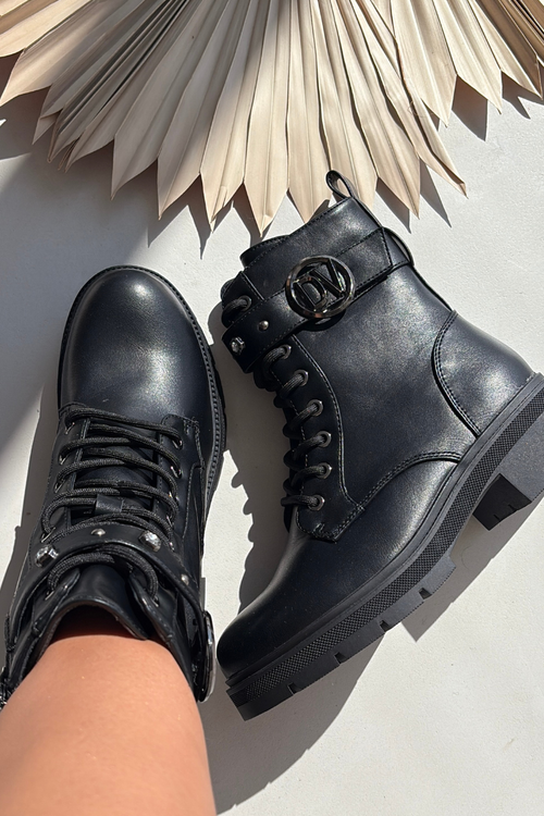 Зігріті жіночі робочі ботильйони з декоративним елементом чорні Talyssa