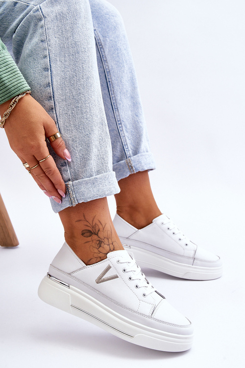 Жіноче шкіряне спортивне взуття на платформі Білий Saul