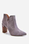 Ажурні замшеві чоботи на підборах сірі Leanna