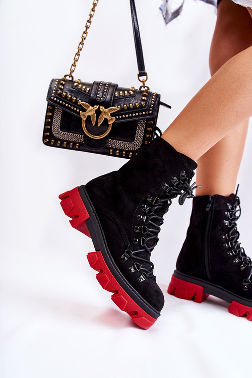 Теплі замшеві чоботи робочі пов'язані чорно-червоні п'єро