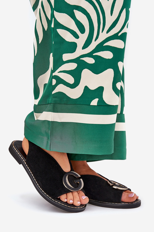 Елегантні жіночі босоніжки з золотим декором на плоскій підошві Чорні S.Barski KV27-053