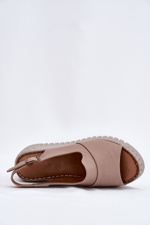 Жіночі Сандалі З Натуральної Шкіри На Танкетці Темно-бежеві Artiker 54C0788