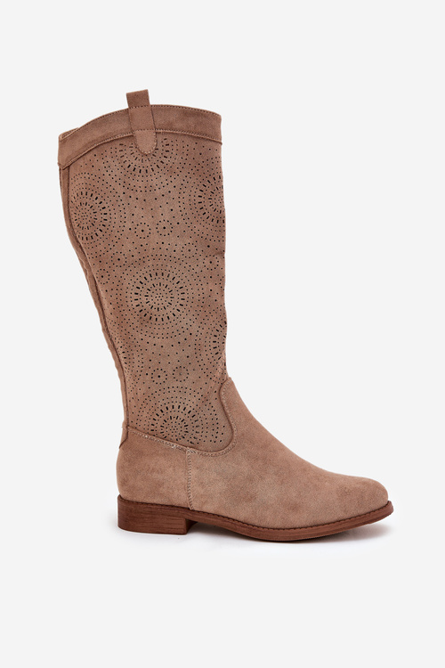 Чоботи З Перфорованою Штаниною На Плоскому Каблуці S.Barski HY51-860 Бежеві