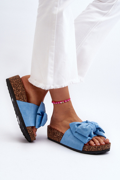 Жіночі коркові босоніжки на платформі з бантом блакитного кольору Tarena