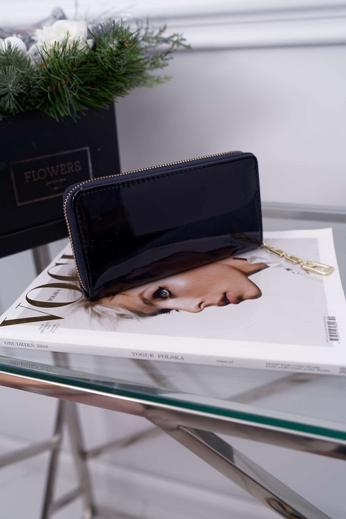 Жіночий гаманець великий, темно-синій, золотий, декоративна блискавка