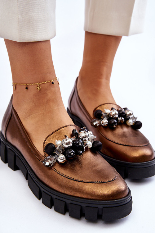 Жіночі лофери на платформі Laura Messi 2392 Dark Gold