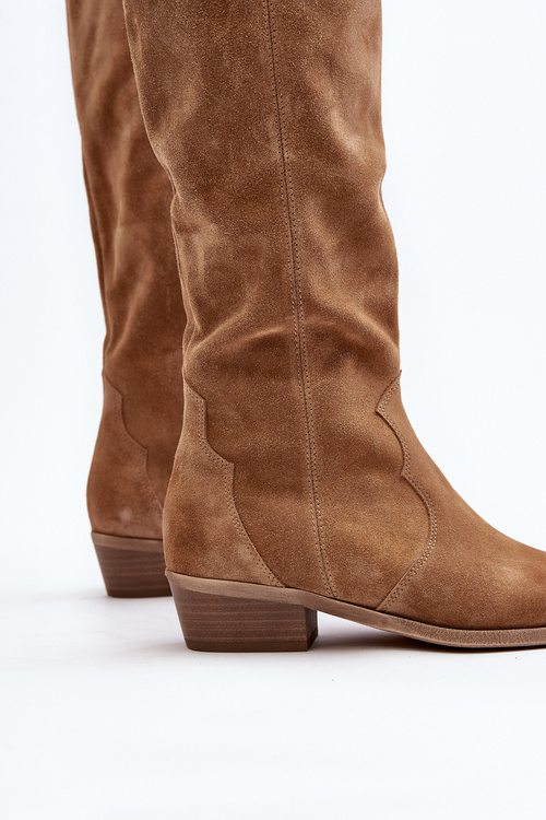 Жіночі замшеві ковбойські чоботи Zazoo 3427 бежеві