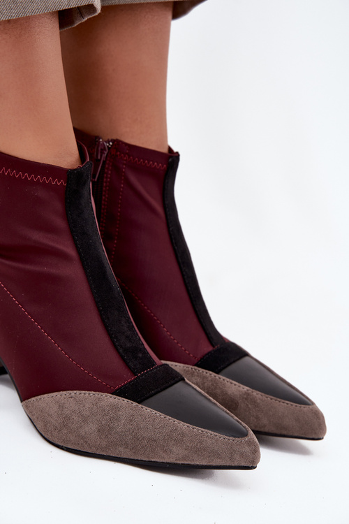Жіночі ботінки на масивному каблуці з блискавкою бордо Delvane