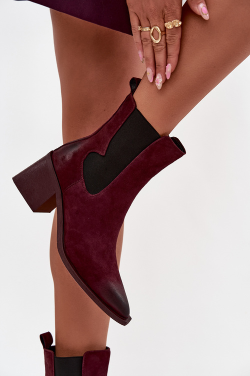 Шкіряні замшеві жіночі чоботи на каблуку обігрівані Artiker 57C0048 Bordeaux