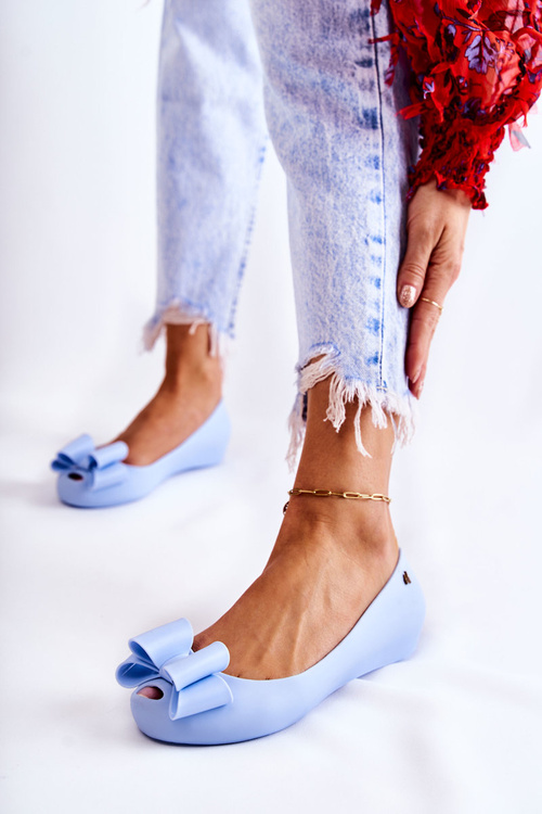 Жіночі гумові балетки з бантом, синя квіточка