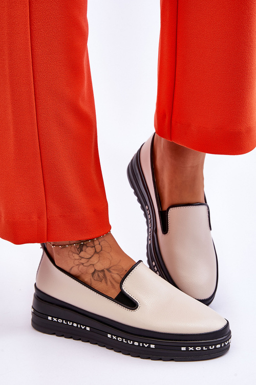 Шкіряні кросівки на платформі бежеві Madeline