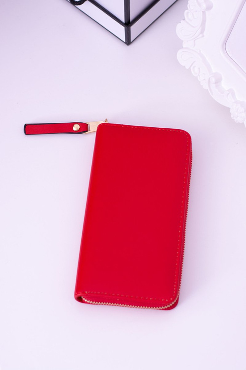 Великий жіночий ребристий червоний гаманець із золотою фурнітурою