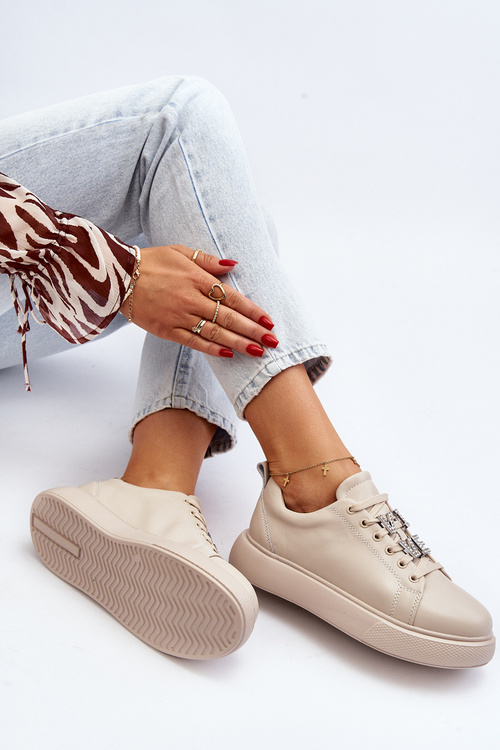 Жіночі шкіряні кросівки з бежевими прикрасами Dysuria