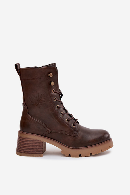 Жіночі робочі черевики на каблуці блок Vinceza 89136 Теплий коричневий