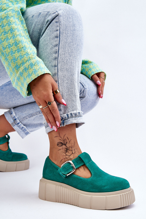 Модні замшеві броги на масивній платформі зеленого кольору Colson