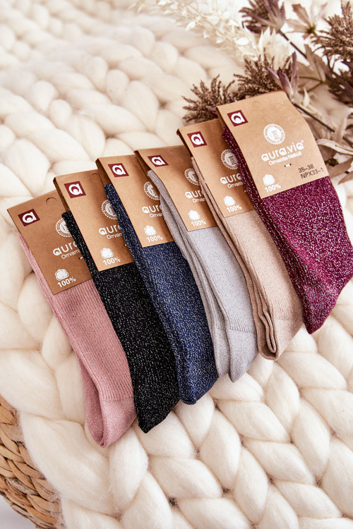 Шкарпетки жіночі з блискучою ниткою рожеві