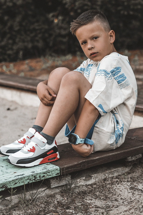 Дитячі шкіряні кросівки на платформі біло-червоні Lori