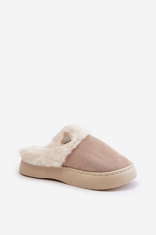 Жіночі тапочки з хутром і декоративним сердечком, бежевий Otielo