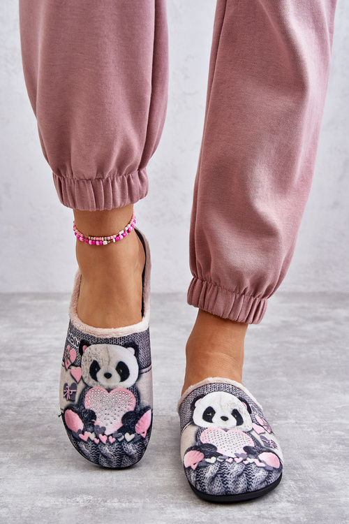 Шльопанці Befado Teddy Panda з сердечком 155D209 сірі
