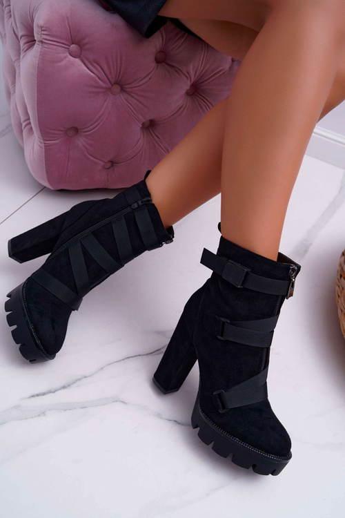 Чоботи жіночі на шпильці утеплені чорні замшеві Guiness