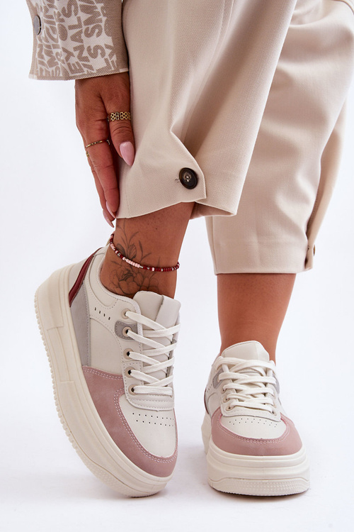 Жіноче спортивне взуття на масивній платформі біло-рожева Gemma