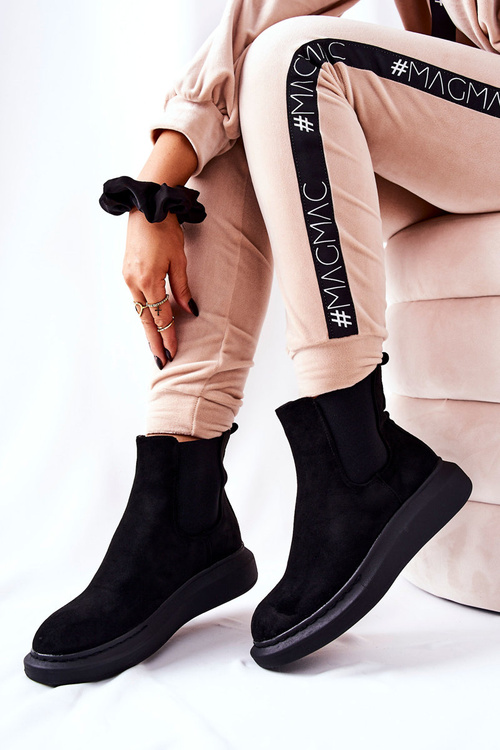 Замшеві черевики на платформі на шнурівці Чорні Marissa