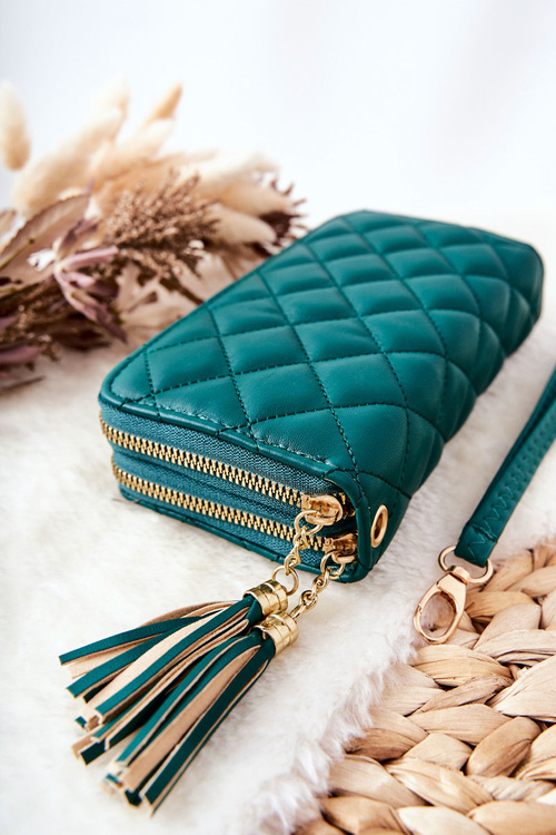 Великий стьобаний гаманець із застібками зеленого кольору