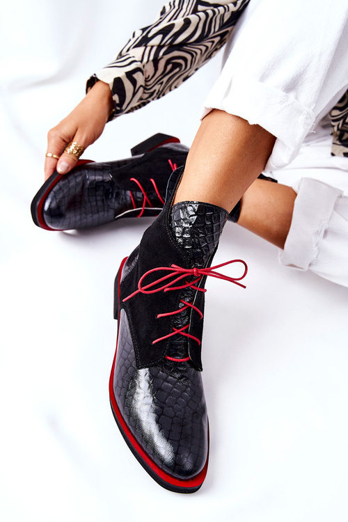 Шкіряні черевики з візерунком алігатор Темно-сині чорні Лаорелія