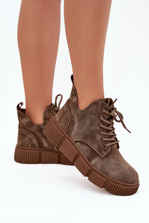 Замшеві низькі жіночі чоботи на платформі Big Star SS274594 бежевий