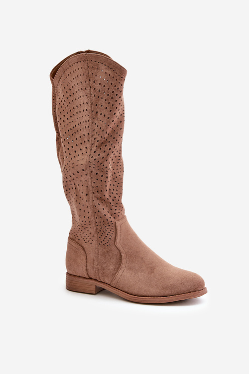 Чоботи з вирізом на підборах коричневі S.Barski HY66-150