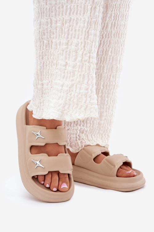 Пінні жіночі тапочки на платформі темно-бежеві Falowena