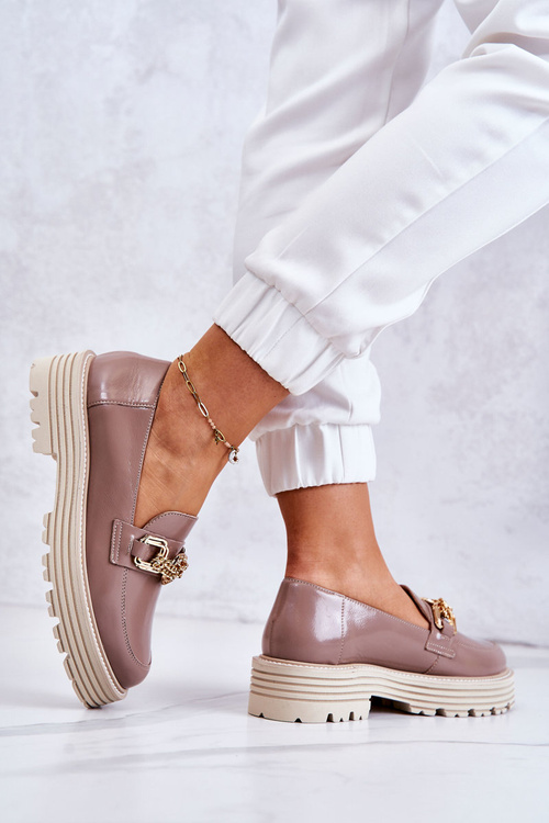 Жіночі туфлі броги шкіряні золотисті прикраси темно-бежеві Laura Messi 2383