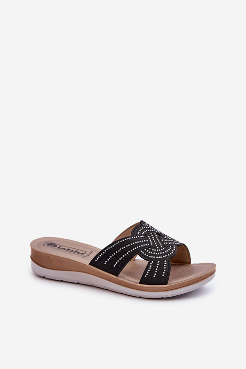 Зручні жіночі шльопанці з цирконами Inblu BV000037 Чорні