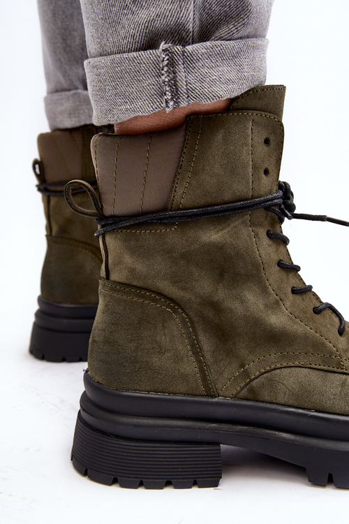 Чоботи жіночі Trappers на товстій підошві Темно-зелені Narelona