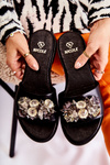 Шкіряні жіночі тапочки з декором Nicole 2726 Чорні