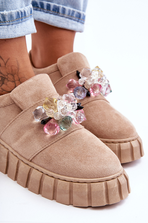 Стильні слипони. Напівчоботи з декором темно-бежевого кольору Desire