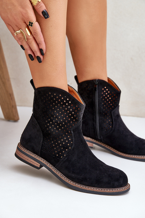 Діряві Чоботи На Плоскому Каблуці Чорні Zinollia