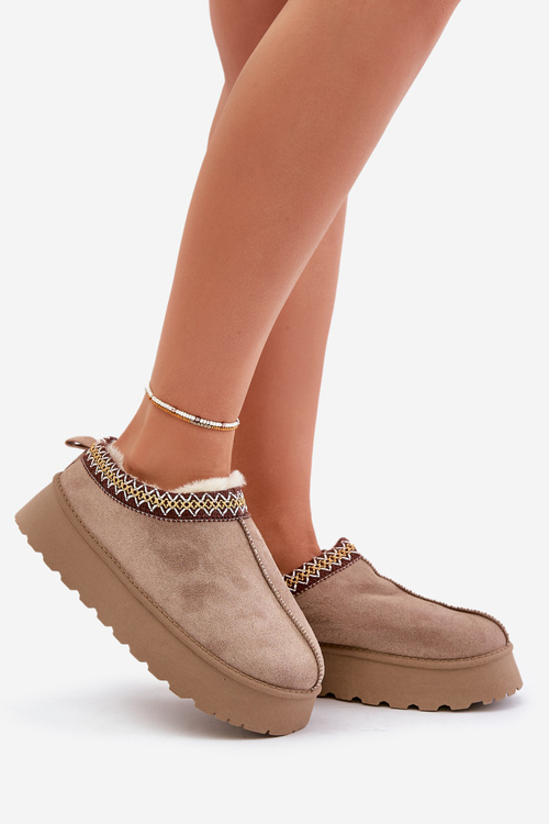 Снігові тапочки на платформі з вишивкою темно-бежева Тамілда