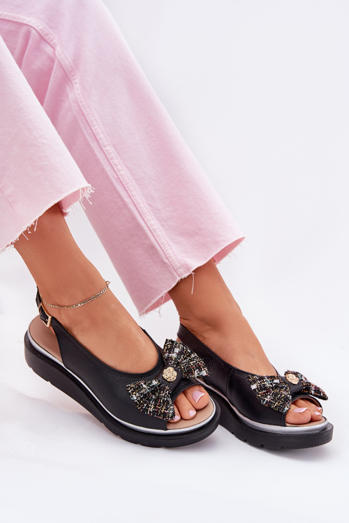 Жіночі шкіряні сандалі на платформі з бантом Zazoo 1882 чорні