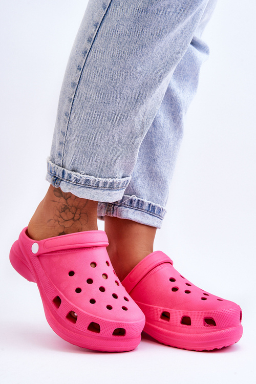 Поролонові босоніжки Crocs на масивній підошві Темно-рожеві Katniss