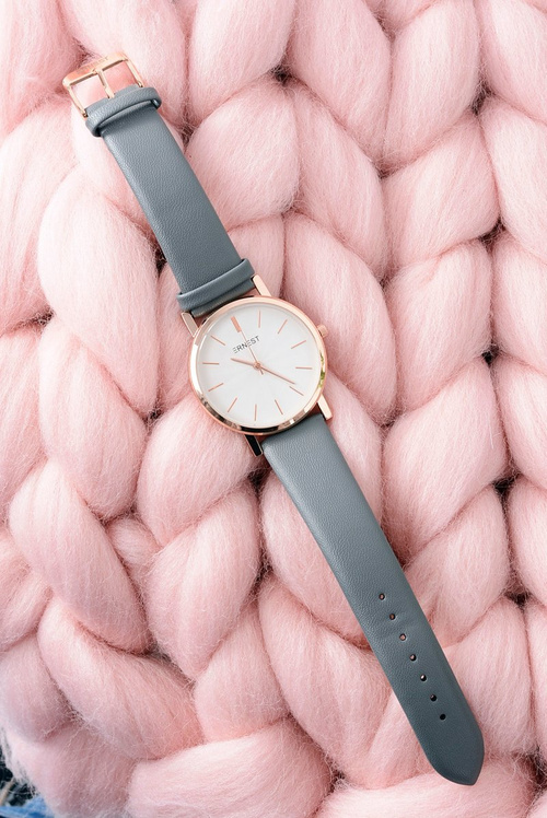 Сірий елегантний шкіряний жіночий годинник Ernest